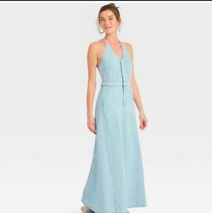 Elegant Blue Halter Maxi Dress